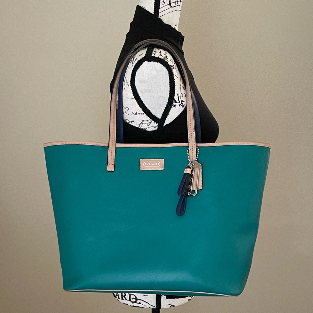 Coach 24341 Park Metro Teal Saffiano Leather Tote